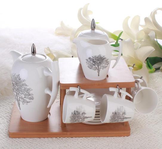 雪树竹耳咖啡具套装 创意陶瓷茶具套装产品,图片仅供参考,西式陶瓷